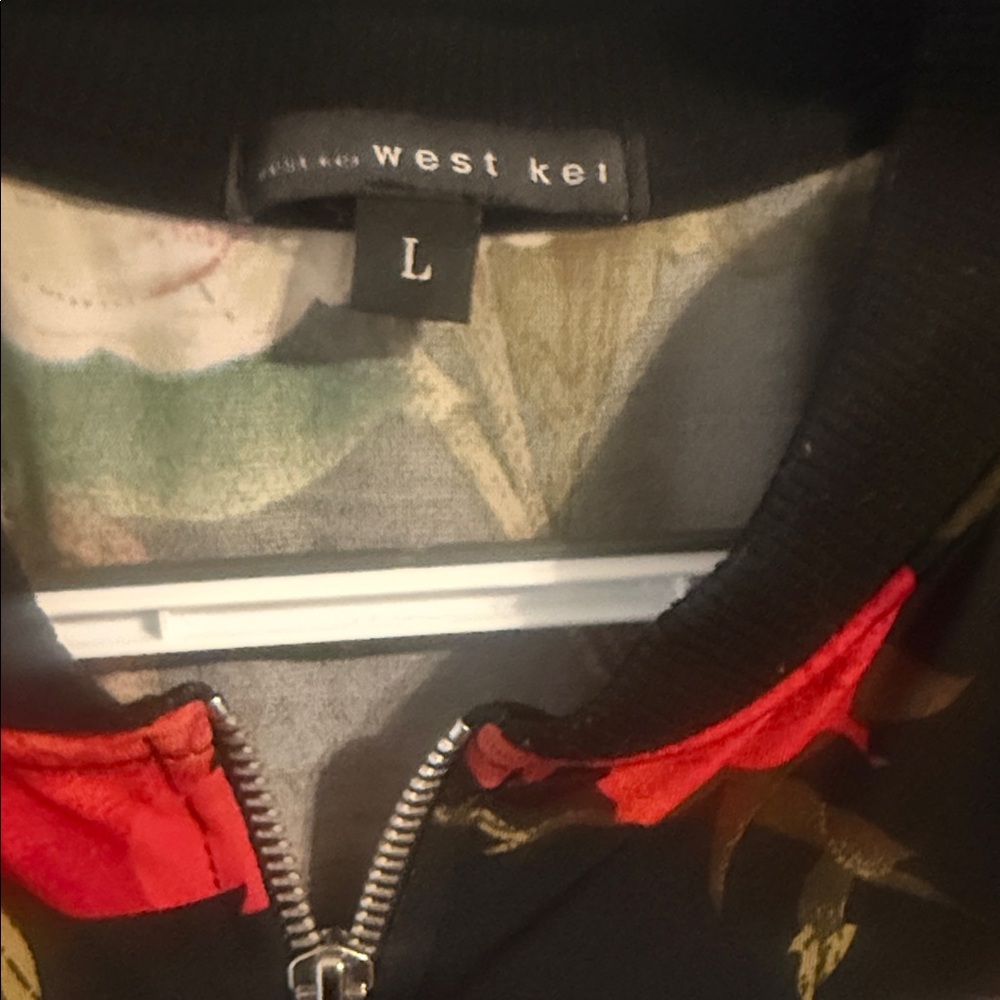 West Kei Black Jacket with Red Floral Accents